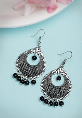 Silver Plated Artificial Beads German Oxidised Chandbali Earrings