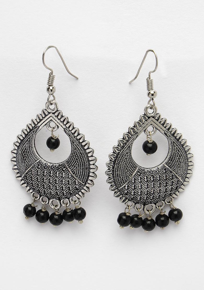 Silver Plated Artificial Beads German Oxidised Chandbali Earrings