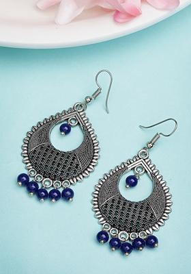 Silver Plated Artificial Beads German Oxidised Chandbali Earrings