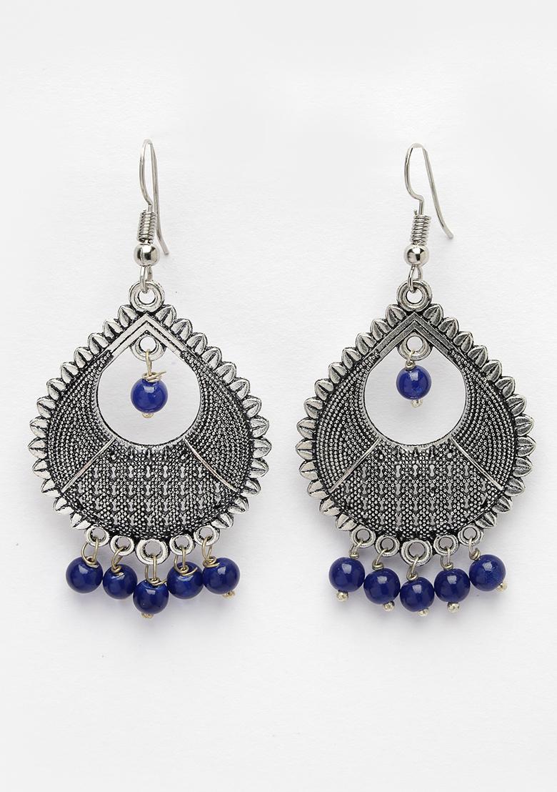 Silver Plated Artificial Beads German Oxidised Chandbali Earrings