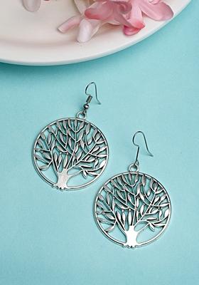 Silver Toned Circular Shape German Oxidised Drop Earrings