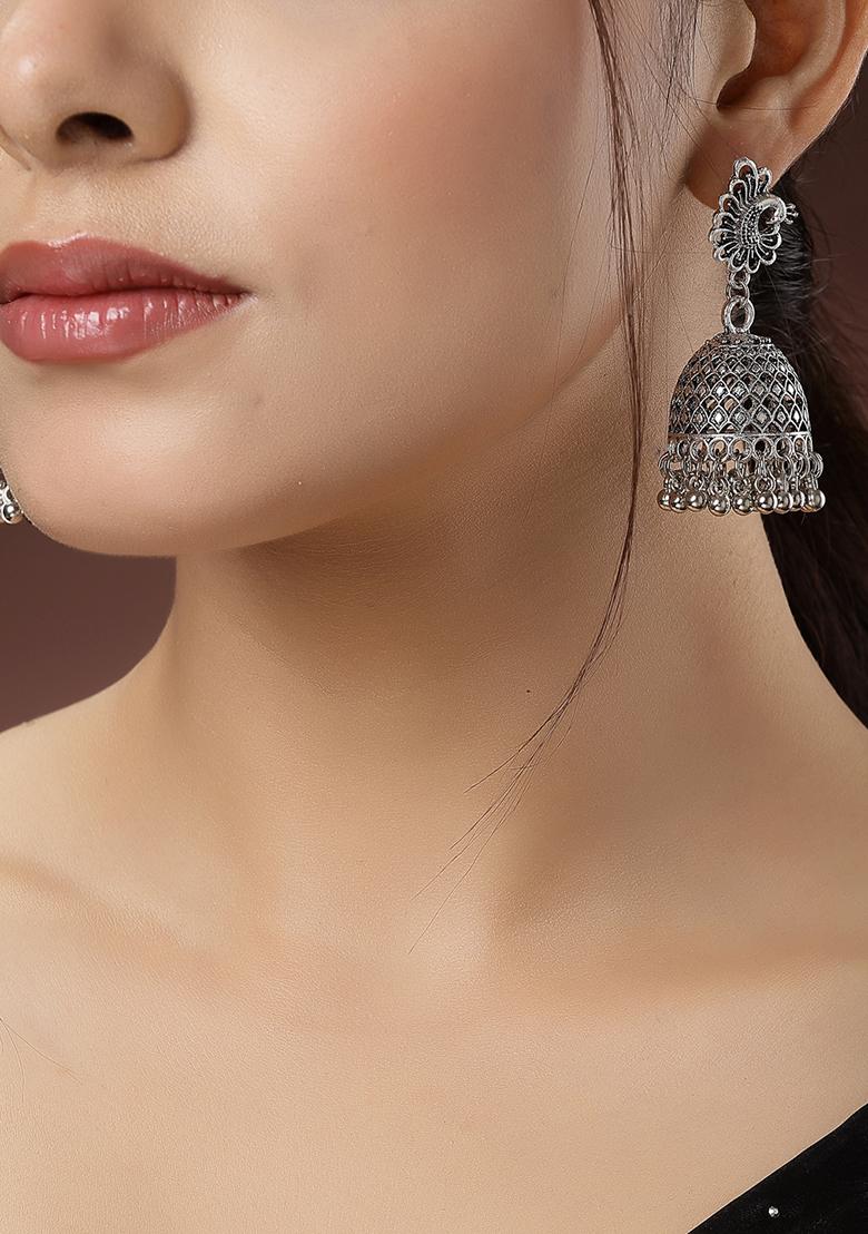 Silver Set Of 3 Toned German Oxidised Dome Shaped Jhumka Earrings
