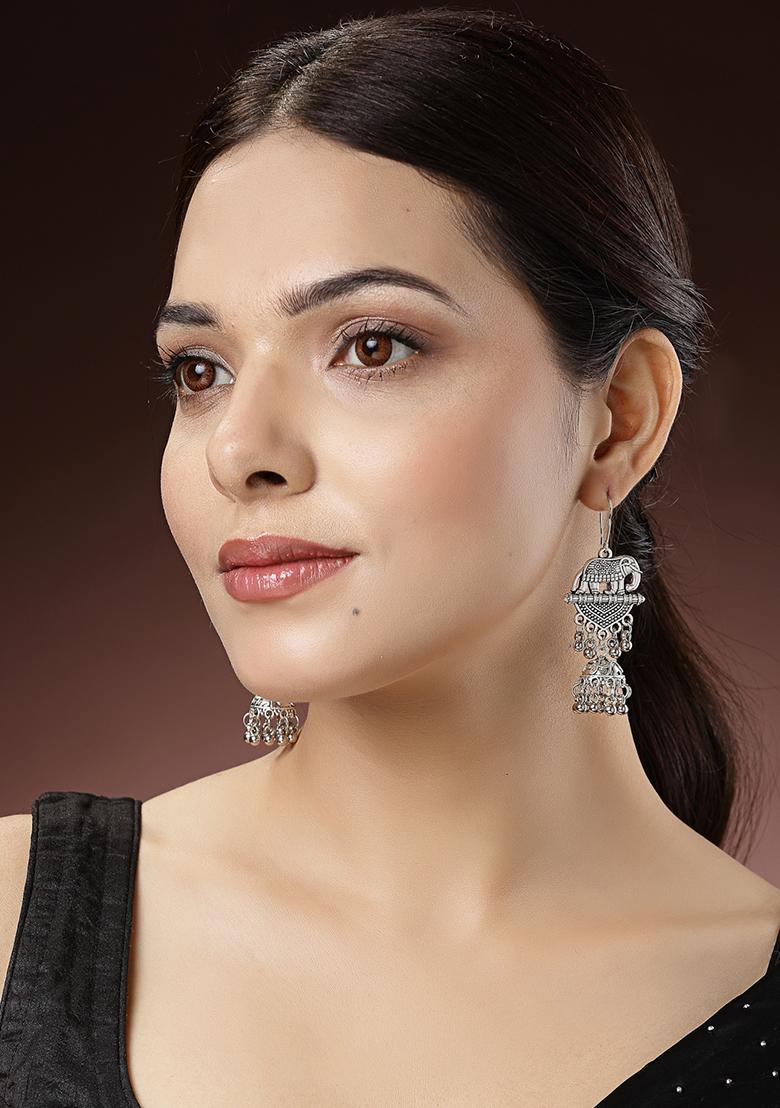 Silver Set Of 3 Toned German Oxidised Dome Shaped Jhumka Earrings