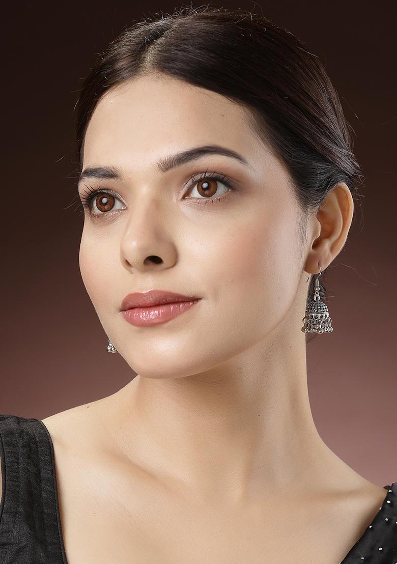 Silver Set Of 3 Toned German Oxidised Dome Shaped Jhumka Earrings