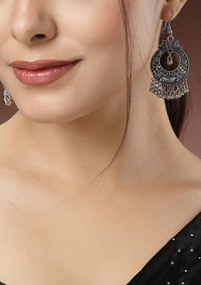 Silver Set Of 3 Toned German Oxidised Dome Shaped Jhumka Earrings