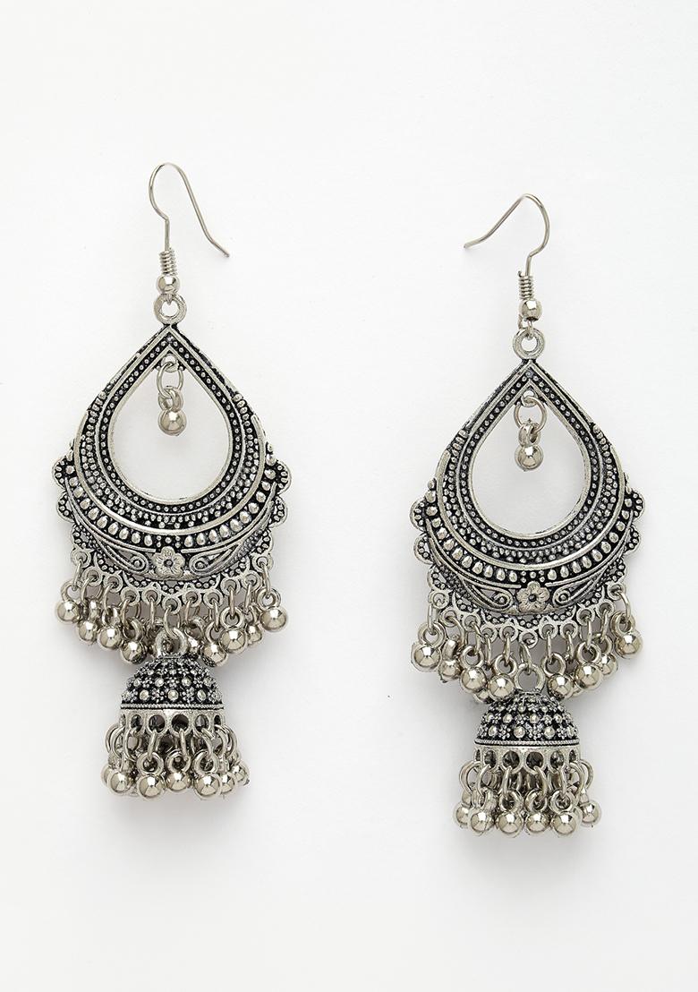 Silver Plated German Oxidized Jhumka Earrings