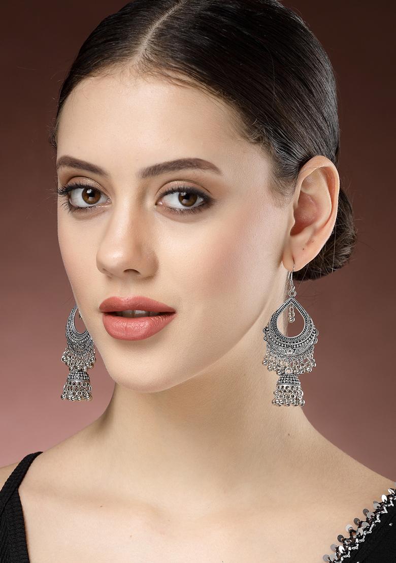 Silver Plated German Oxidized Jhumka Earrings