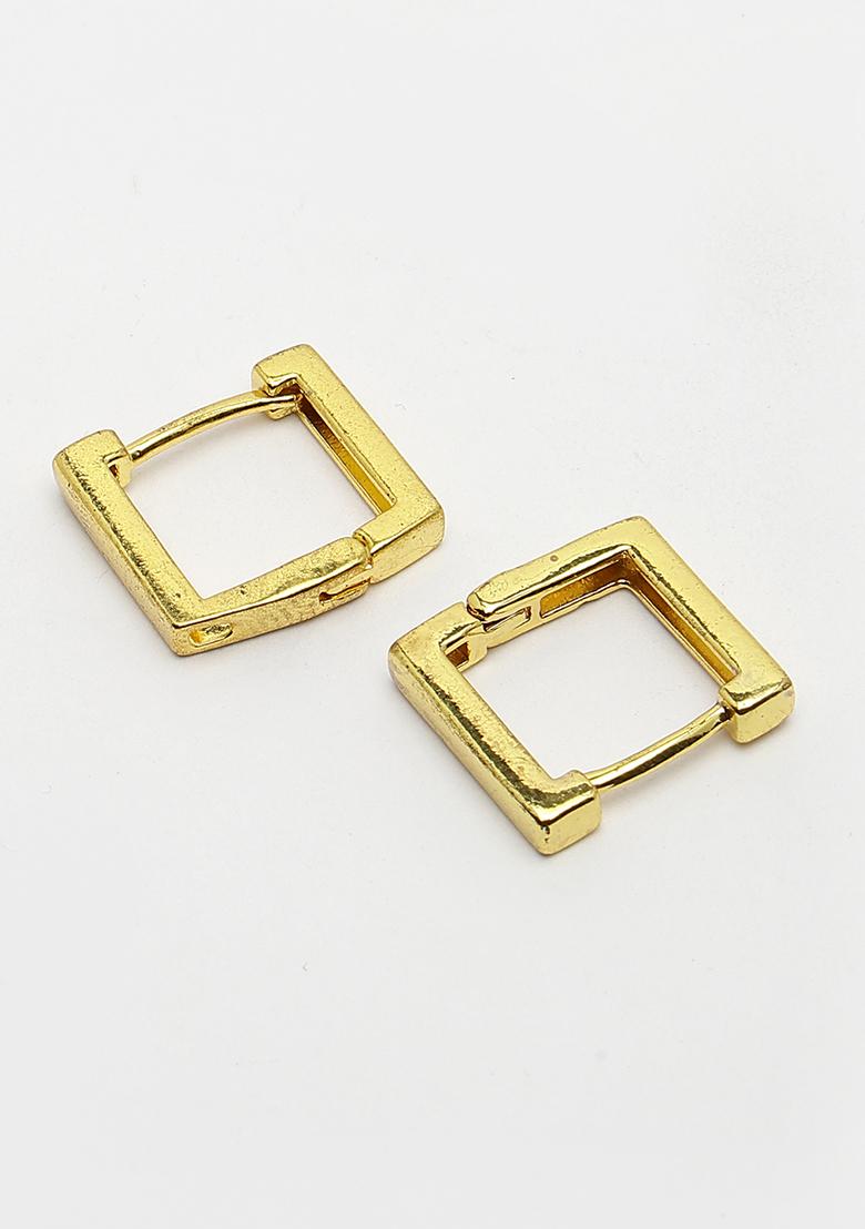 Gold Men Gold Plated Geometric Shape Stainless Steel Hoop Earrings