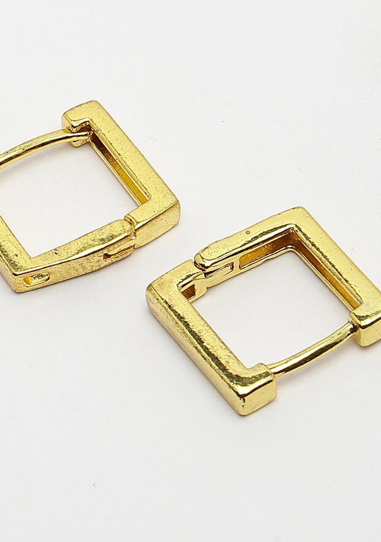 Gold Men Gold Plated Geometric Shape Stainless Steel Hoop Earrings