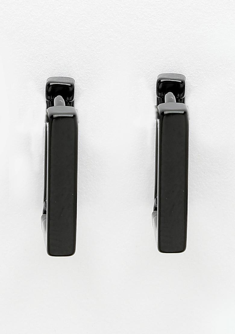 Black Men Rhodium Plated Geometric Shape Stainless Steel Hoop Earrings