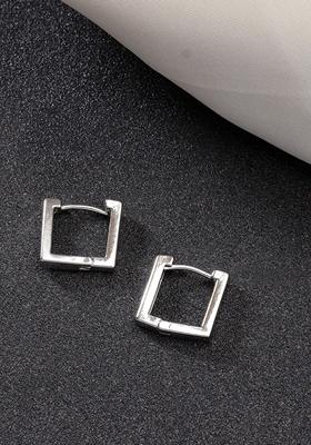 Silver Men Plated Geometric Shape Stainless Steel Hoop Earrings