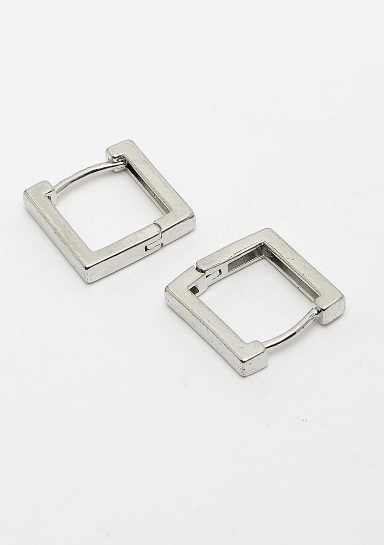 Silver Men Plated Geometric Shape Stainless Steel Hoop Earrings