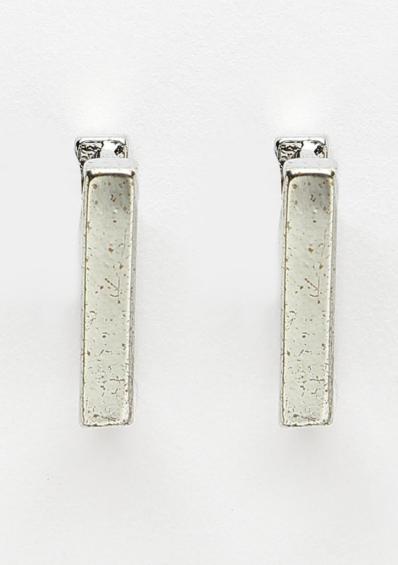 Silver Men Plated Geometric Shape Stainless Steel Hoop Earrings