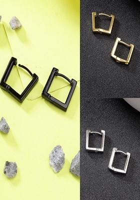 Multi Men Set Of 3 color Rhodium Plated Geometric Shape Stainless Steel Hoop Earrings