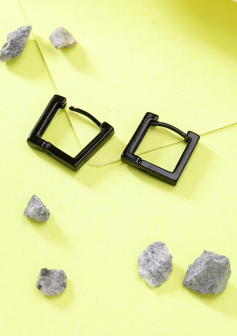 Multi Men Set Of 3 color Rhodium Plated Geometric Shape Stainless Steel Hoop Earrings