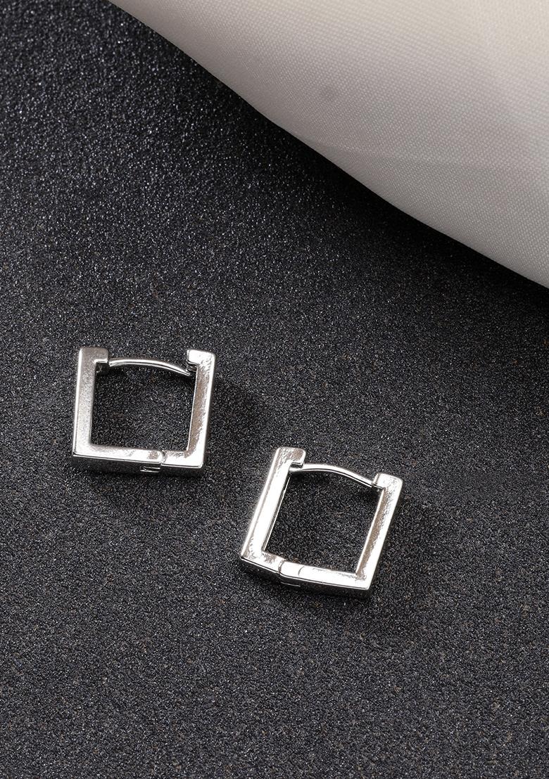 Multi Men Set Of 3 color Rhodium Plated Geometric Shape Stainless Steel Hoop Earrings