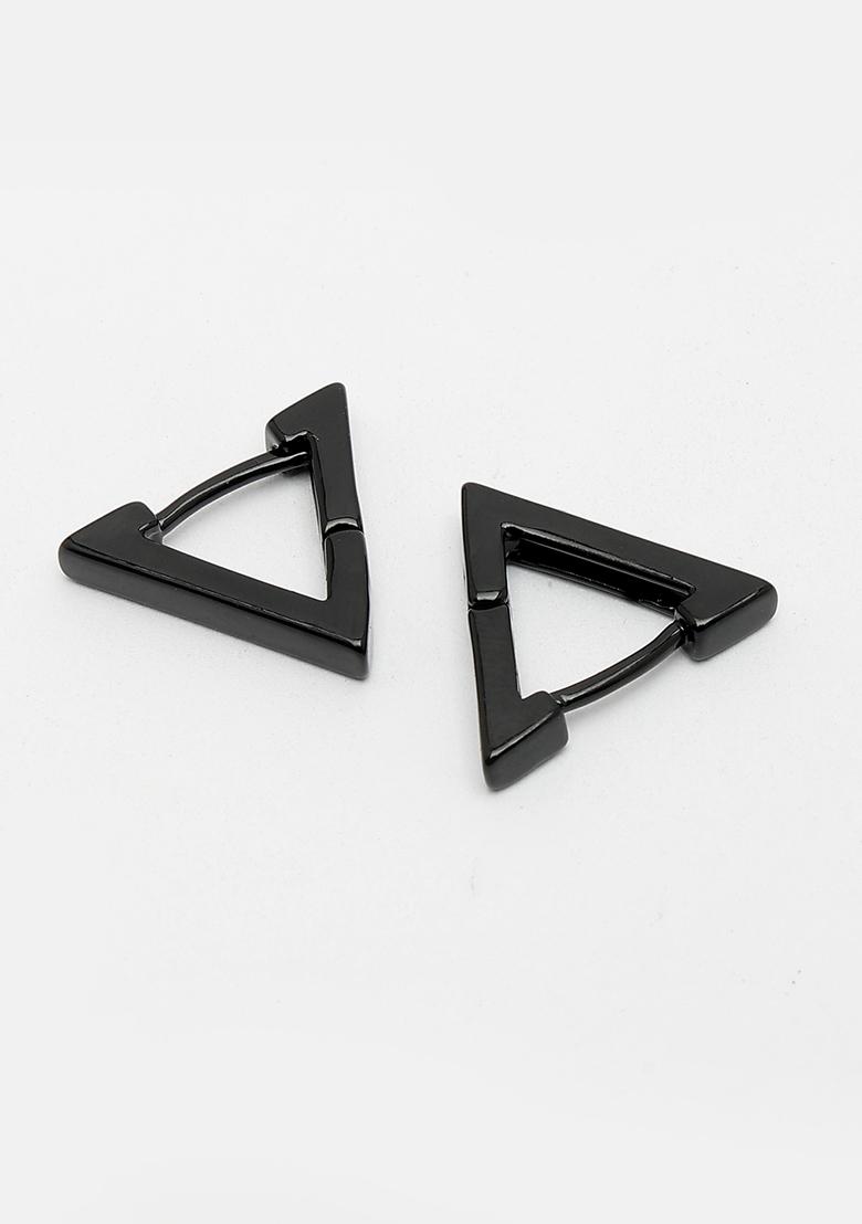Black Men Rhodium Plated Geometric Shape Stainless Steel Studs Earring