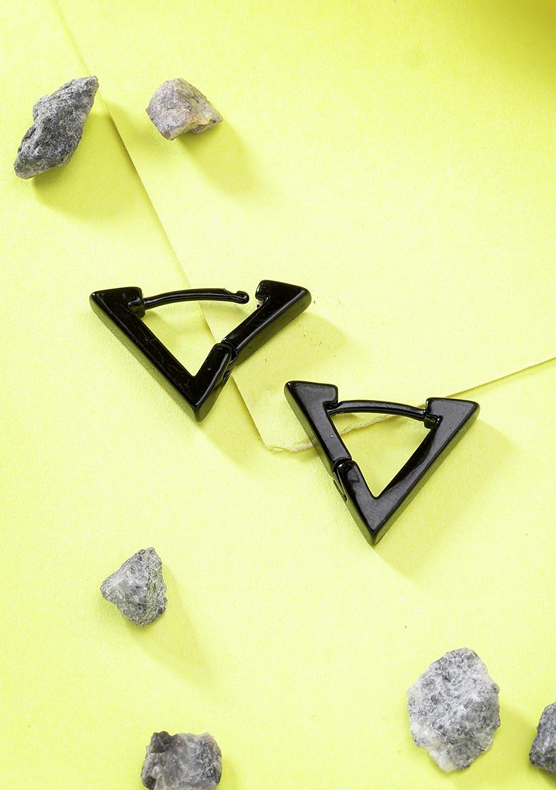 Multi Men Set Of 3 color Rhodium Plated Geometric Shape Stainless Steel Studs Earring