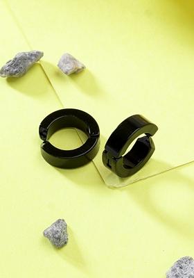 Black Rhodium Plated Stainlessteel Hoop Earrings For Men