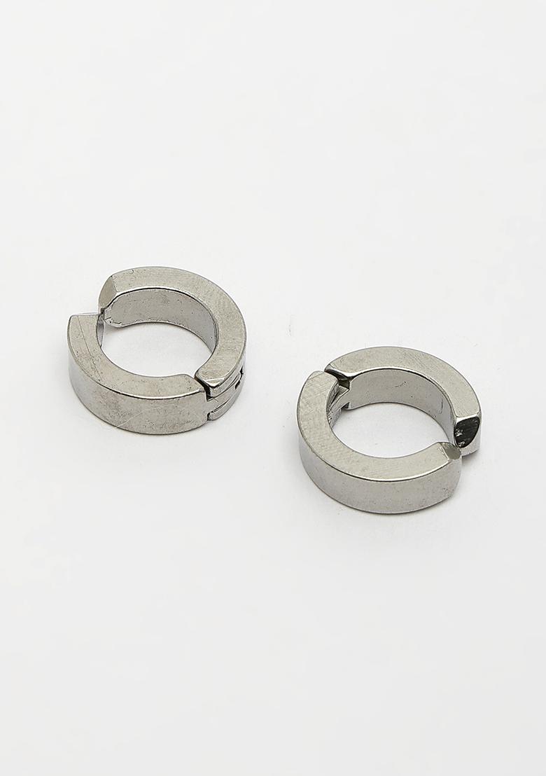 Silver Plated Stainlessteel Hoop Earrings For Men