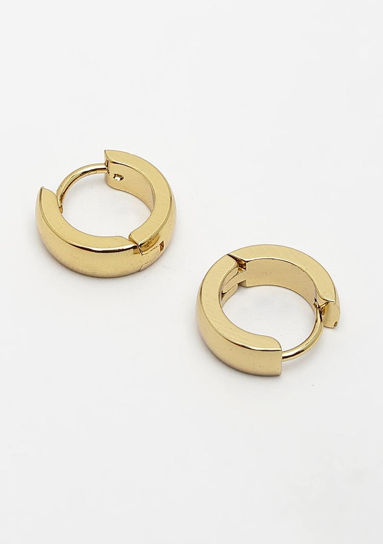 Gold Gold Plated Stainlessteel Hoop Earrings For Men