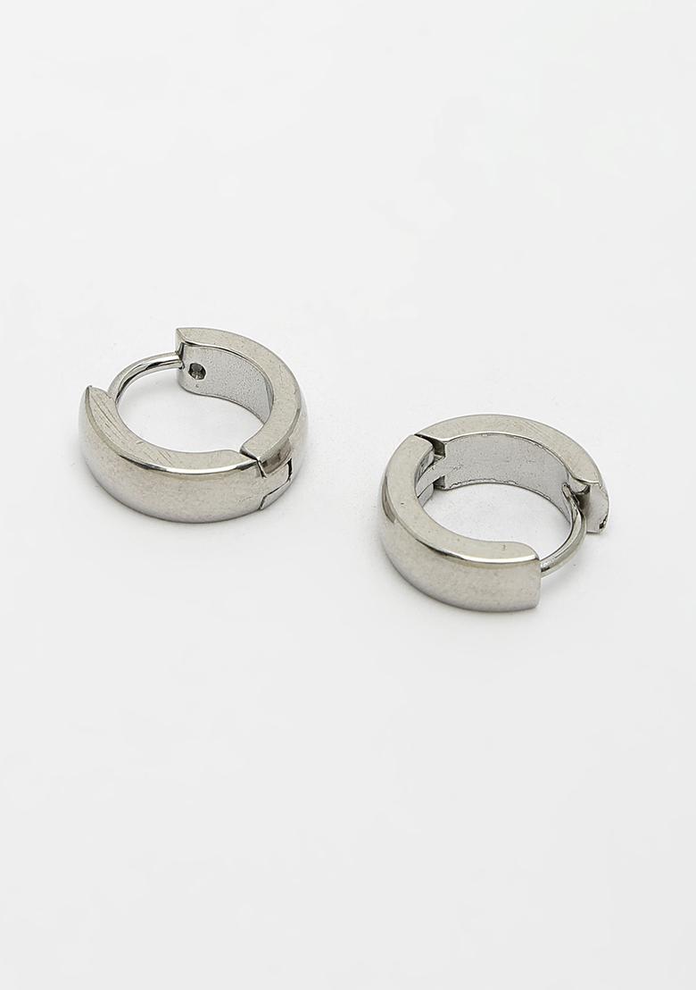 Silver Plated Stainlessteel Hoop Earrings For Men