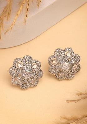 Silver Plated Ad Studded Circular Shaped Studs Earring