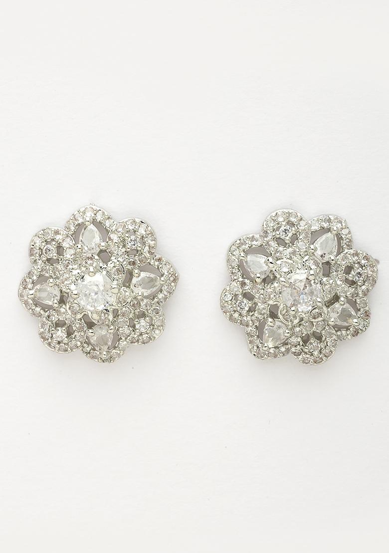 Silver Plated Ad Studded Circular Shaped Studs Earring
