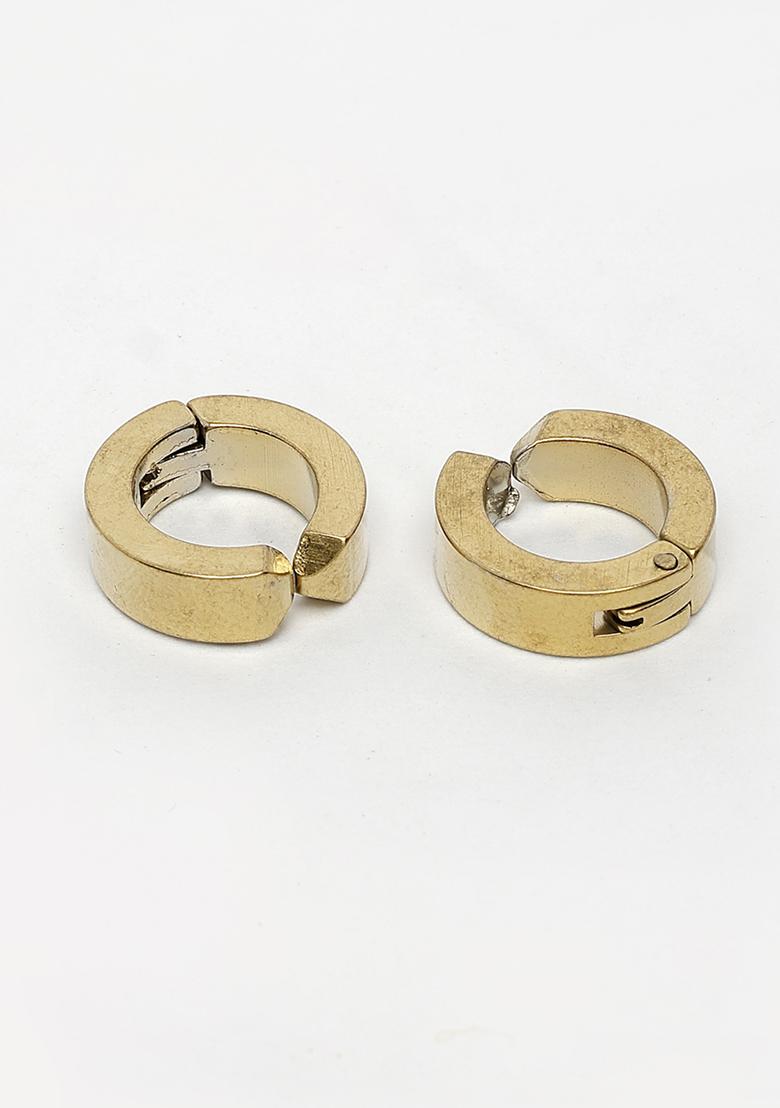 Gold Gold Plated Contemporary Hoop Earrings For Men