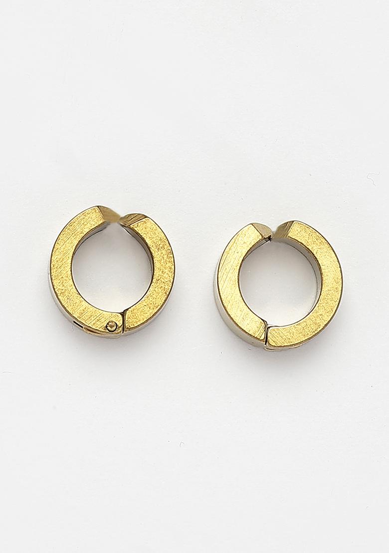Gold Gold Plated Contemporary Hoop Earrings For Men