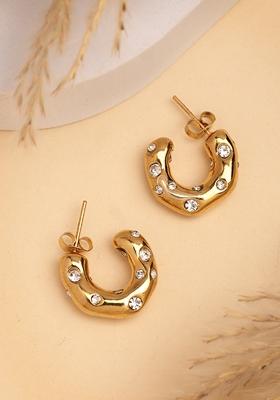 Gold Gold Plated Cz Studded Half Hoop Earrings