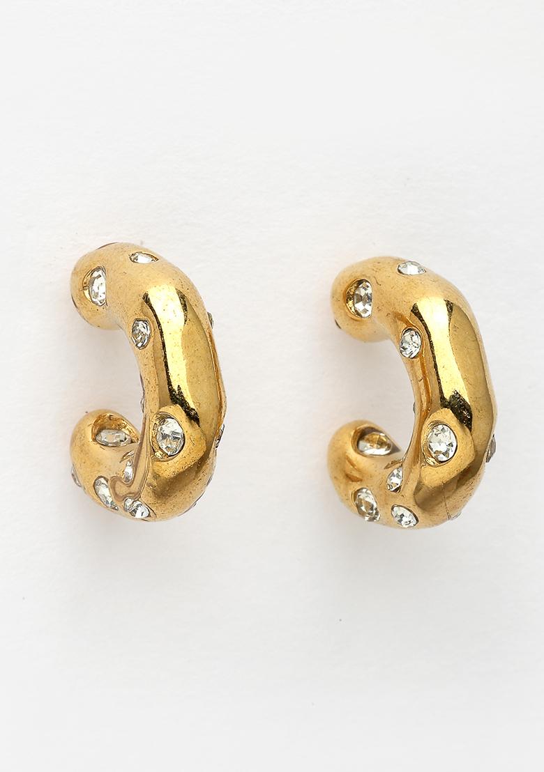 Gold Gold Plated Cz Studded Half Hoop Earrings