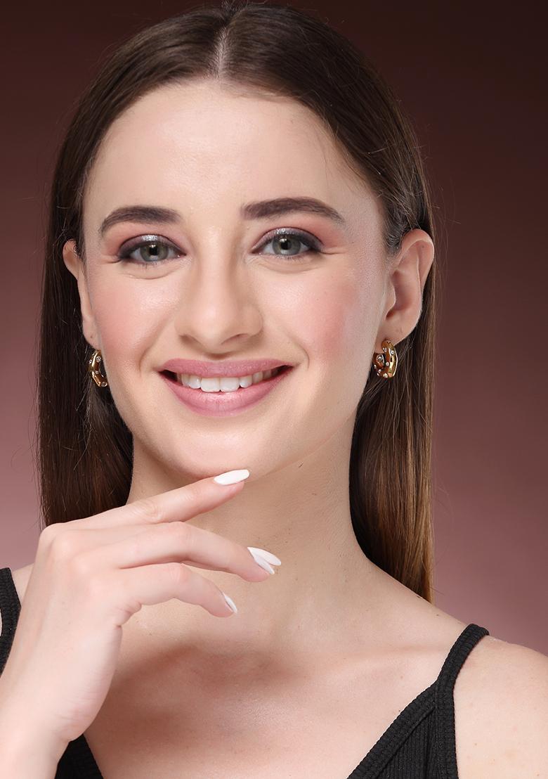 Gold Gold Plated Cz Studded Half Hoop Earrings