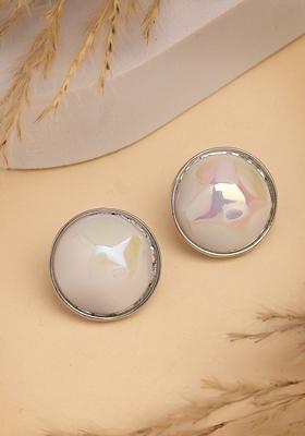 Silver Womes Plated Pearl Studded Circular Studs Earring