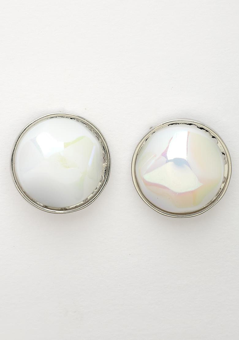 Silver Womes Plated Pearl Studded Circular Studs Earring