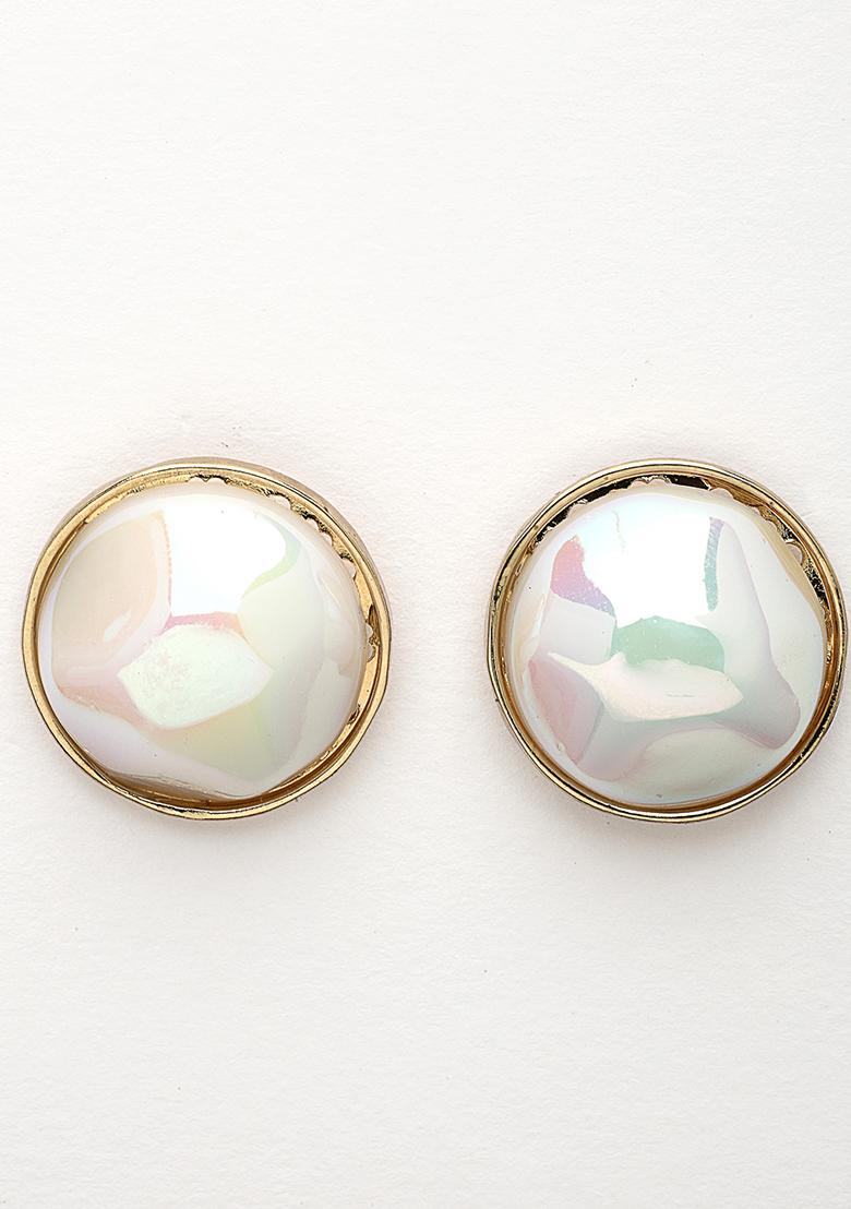 Gold Womes Gold Plated Pearl Studded Circular Studs Earring
