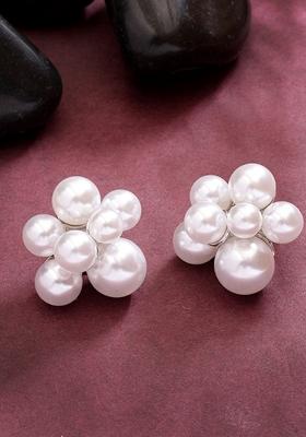 White Pearl Silver Plated Circular Studs Earring