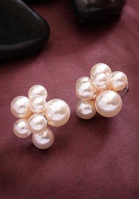 Gold Gold Pearl Gold Plated Circular Studs Earring