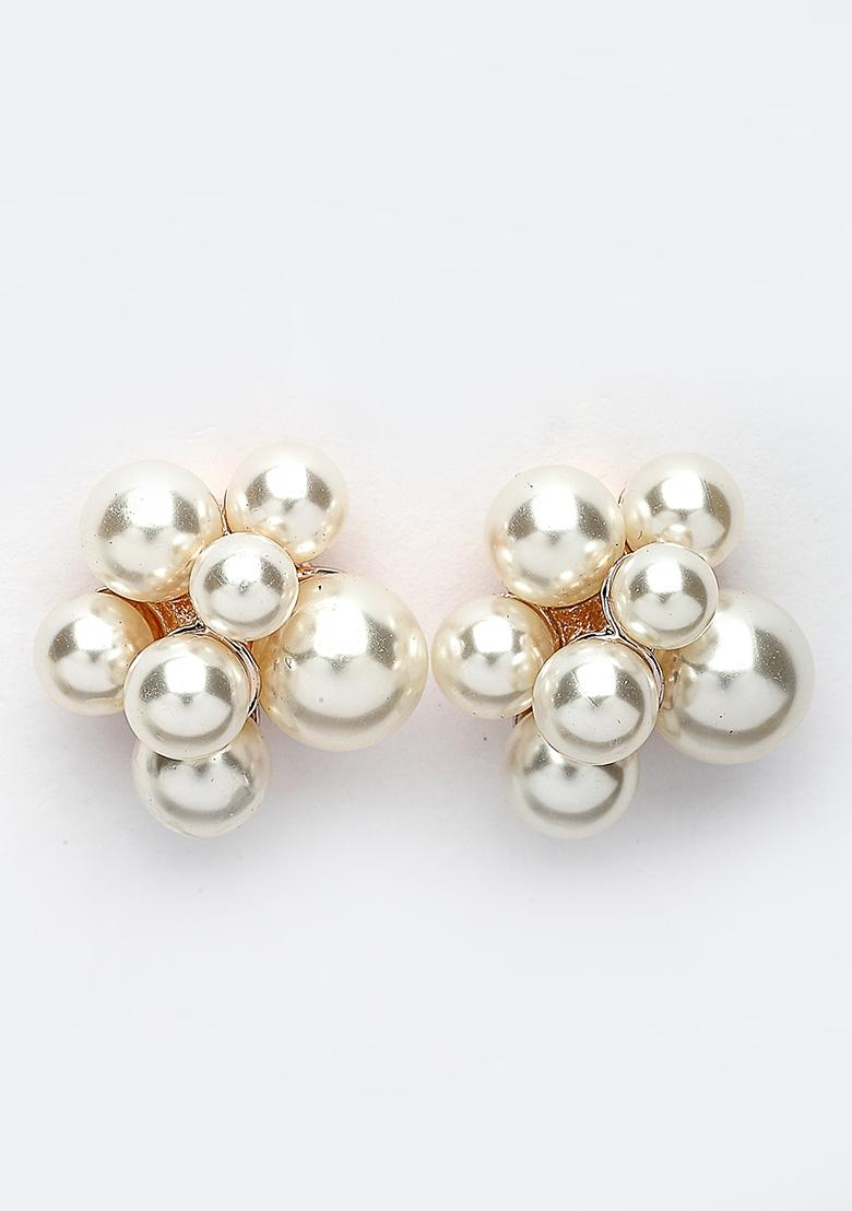 Gold Gold Pearl Gold Plated Circular Studs Earring