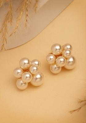 Gold Rose Gold Pearl Rose Gold Plated Circular Studs Earring