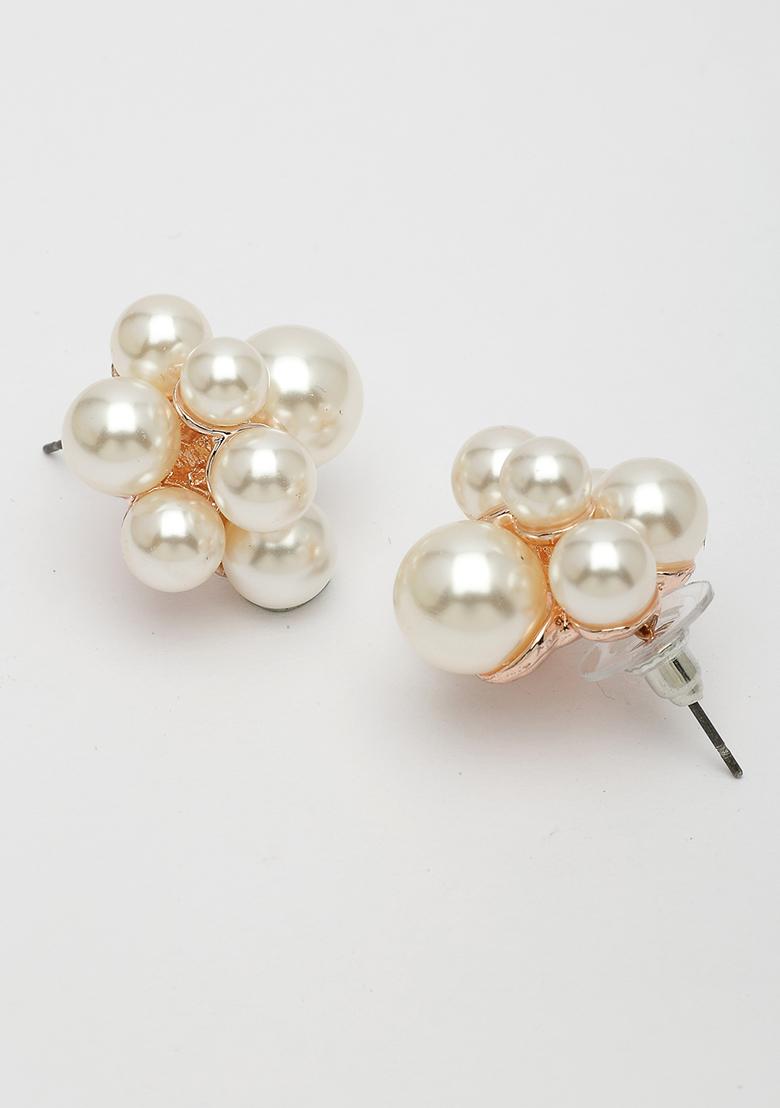 Gold Rose Gold Pearl Rose Gold Plated Circular Studs Earring