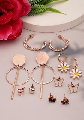 Gold Set Of 6 Rose Gold Plated Contemporary Drop Earrings