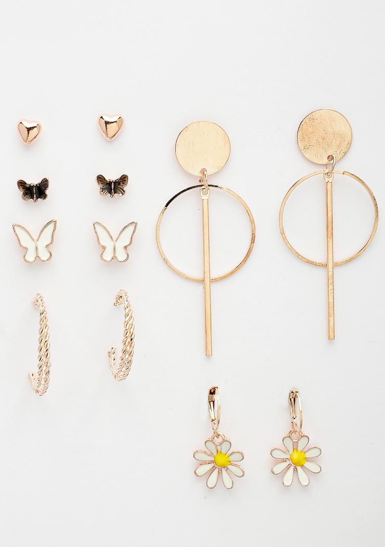 Gold Set Of 6 Rose Gold Plated Contemporary Drop Earrings