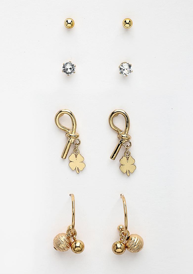 Gold Set Of 4 Gold Plated Contemporary Half Hoop Earrings