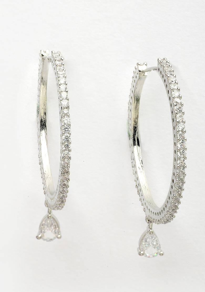 Silver Toned Ad Studded Handcrafted Circular Hoop Earrings
