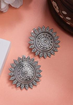 Silver Plated Oxidized Circular Shape Stud Earrings