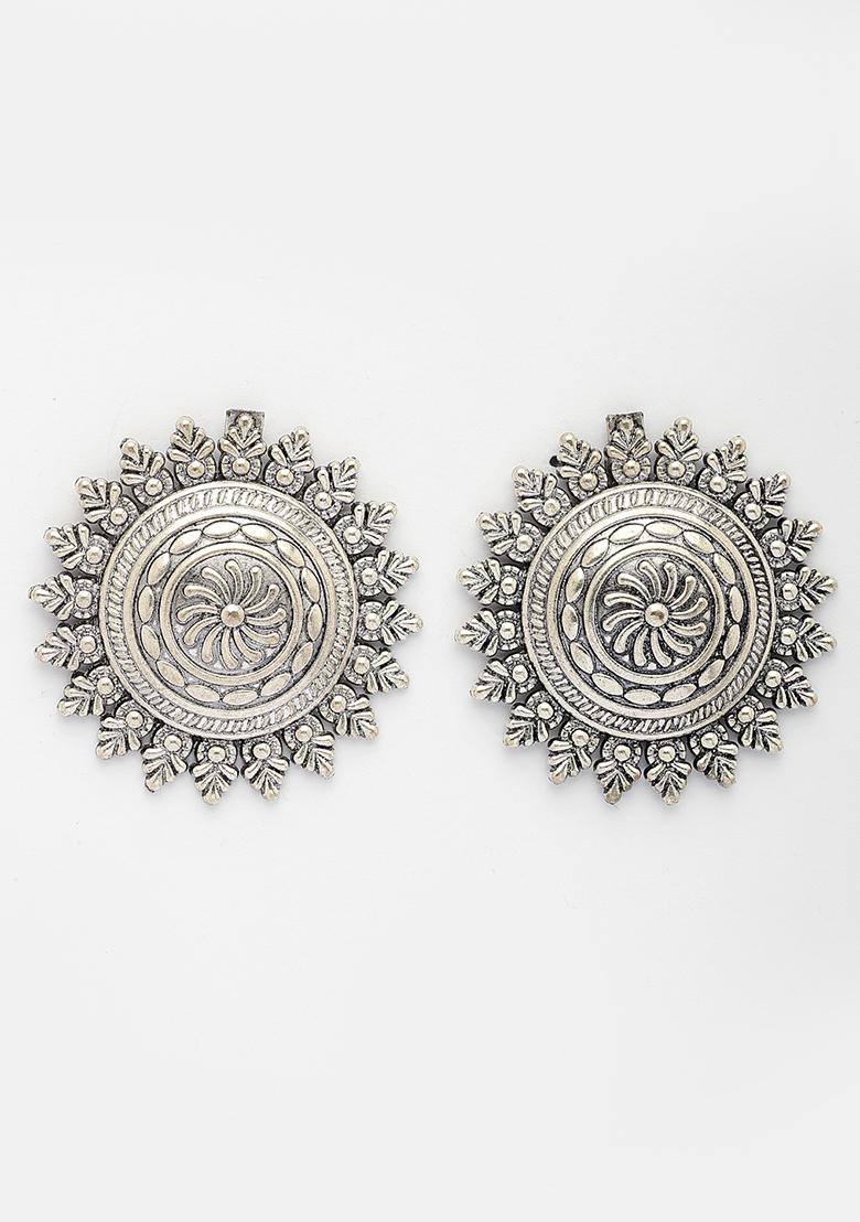Silver Plated Oxidized Circular Shape Stud Earrings