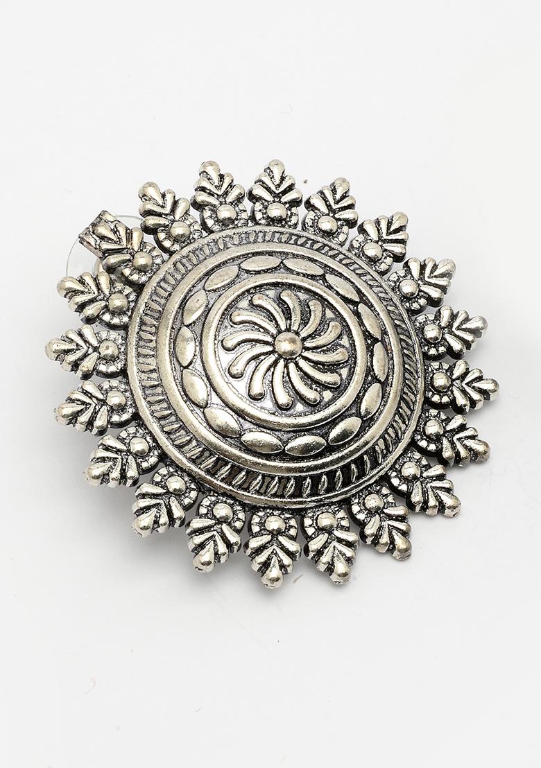 Silver Plated Oxidized Circular Shape Stud Earrings