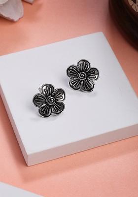 Silver Plated Oxidized Floral Shape Stud Earrings