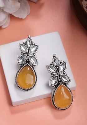 Yellow Artificial Stones Silver Plated Drop Earrings